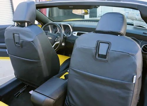 Vista 2 de Funda para asiento para Chevy Camaro, cuero artificial, hecha a medida, Negro