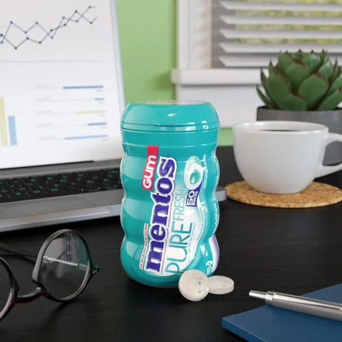 Vista 4 de Mentos Chicle Pure Fresh sin azúcar con xilitol, gaulteria, a granel, botella de 50 piezas (paquete de 6) Goma de mascar, perfecta para un aliento