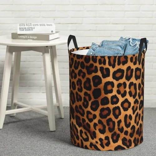 Vista 8 de Cool Cheetah Leopard print Circular Hamper Waterproof Storage Bin Organizer Basket Laundry Hamper With Handles For Clothes Toys Small