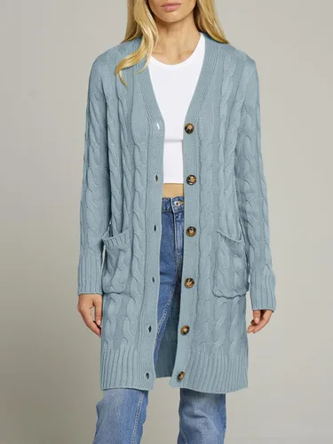 Vista 8 de MEROKEETY - Cárdigan largo de punto trenzado para mujer, suéter tejido de manga larga, abierto por delante y con botones, ropa para exteriores