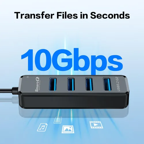 Vista 3 de SmartQ H302Pro Hub USB C, concentrador USB 3.2 SuperSpeed de 4 puertos con cable de extensión de 1 pie, compatible con carga, compatible
