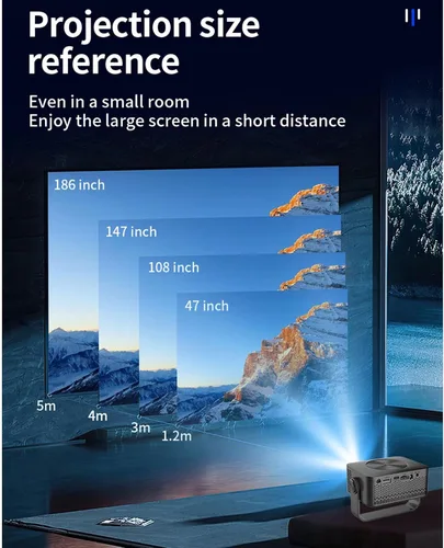 Vista 3 de Zopsc Mini proyector con soporte, proyector portátil de 1080P con ajuste de 360 grados, corrección trapezoidal automática de 150ANSI, proyector