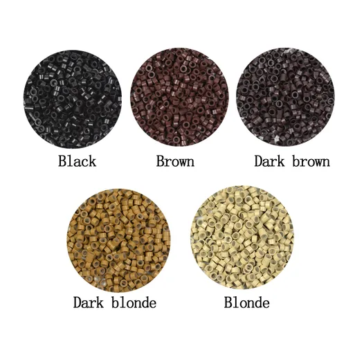 Vista 5 de 500 cuentas de micro anillos forradas de silicona de 0.197 in para extensiones de cabello con punta I (negro)