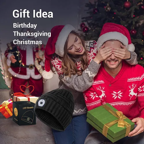 Vista 2 de HIGHEVER LED Beanie Hat with Light: Christmas Stocking Stuffers for Men Adult for Teen Boys Men Dad Winter Gifts