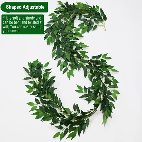 Vista 3 de 3 hebras de vides de Ruscus italiano artificial de 78" de seda, guirnalda de vegetación italiana de Ruscus verde con hojas verdes, vides