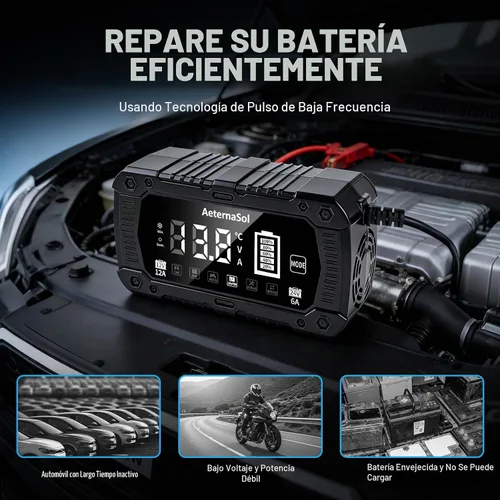 Vista 5 de Cargador de batería de coche inteligente 12A, cargador de mantenimiento de 12V 12A
