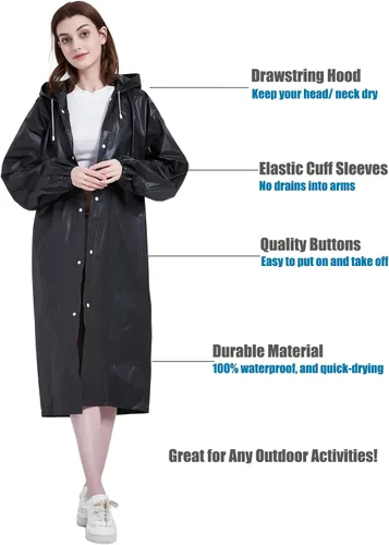 Vista 14 de Rain Ponchos for Adults, Reusable Raincoats for Women and Men - Packable Rain Jackets with Drawstring Hood