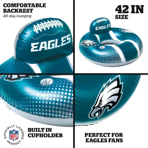 Vista 3 de BigMouth 42” Inflatable Pool Floats Officially Licensed NFL Fan Gear Merchandise Back Support Inner Tube for Adults and Teens