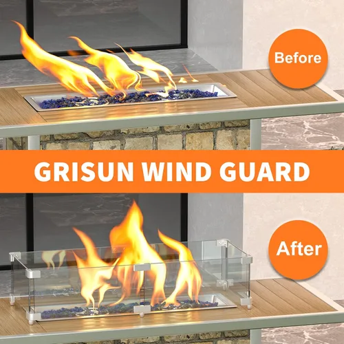 Vista 3 de Grisun Protector de viento rectangular de vidrio para hoguera, 30 x 6 x 6 pulgadas, protector de vidrio templado resistente al calor de 5/16