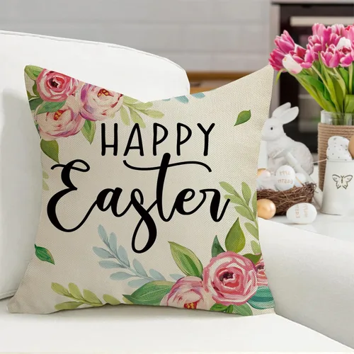 Vista 5 de Fahrendom Happy Easter Bunny - Juego de 4 fundas de almohada decorativas cristianas de 16 x 16 pulgadas, diseño de conejo religioso, cruz religiosa
