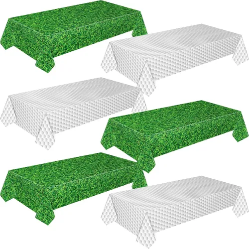 Vista 10 de Mixweer 2 manteles de plástico de césped de golf para eventos deportivos, día del juego, 54 x 108 pulgadas, desechables, color verde, para fanáticos