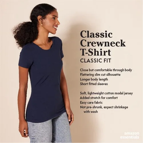 Vista 2 de Tienda Essentials - Camiseta de manga corta con cuello redondo y ajuste clásico para mujer, paquete múltiple