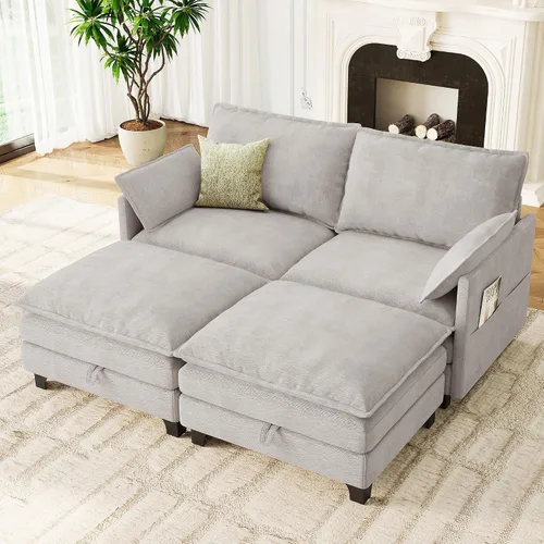 Vista 26 de Sofá modular moderno en forma de L de 106 pulgadas, sofá nube de felpilla con otomana de almacenamiento, sofás de asiento profundo con bolsillo Verde