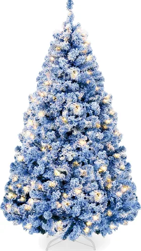 Vista 11 de Best Choice Products - Árbol de Navidad artificial preiluminado de 7.5 pies con nieve artificial, pino, 2-en-1 luces LED blancas y multicolor, Verde