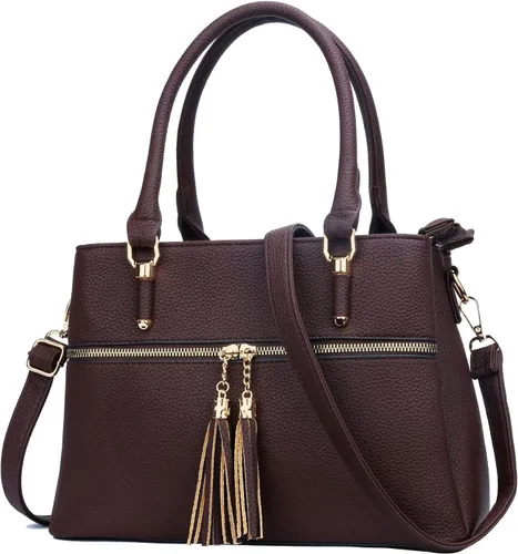 Vista 16 de KKXIU Bolsos tipo satchel para mujer con asa, bolsos de hombro y carteras con bolsillos y cremallera, bolsos cruzados de cuero