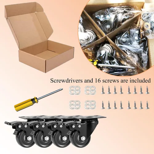 Vista 7 de Ruedas giratorias de 2 pulgadas, 600 libras, juego de 4 ruedas, ruedas de placa resistentes con rodamientos de bolas dobles, ruedas giratorias