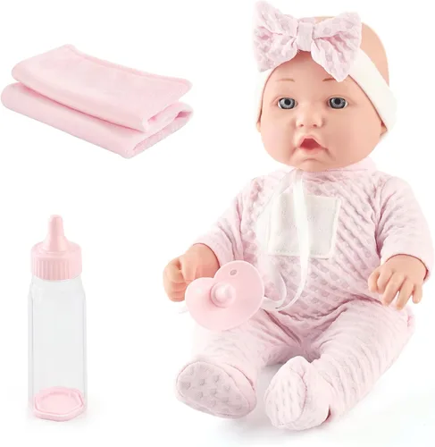 Vista 3 de Juego de muñecas realistas de 12 pulgadas en caja de regalo, incluye chupete, botella y manta suave, juguete de muñeca recién nacida para niñas