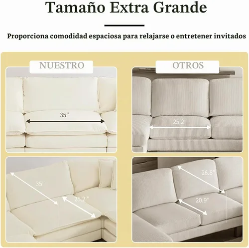Vista 5 de Sofá Loveseat Grande en Beige y Blanco de 194.8 cm, Sofás Seccionales de 2 Plazas Grandes para Sala de Estar, Sofá Seccional Modular de Tela