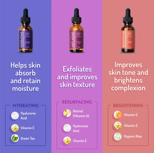 Vista 4 de Juego de suero antienvejecimiento con suero de vitamina C, suero de ácido hialurónico y suero de retinol Cuidado de la piel, paquete de 3 frascos