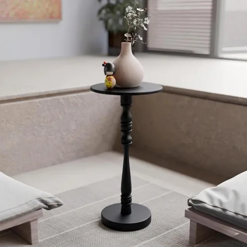 Vista 26 de Relso Aurora - Mesita de noche de madera maciza con estante abierto, mesa de noche con acabado negro, mesa auxiliar para dormitorio, sala de estar