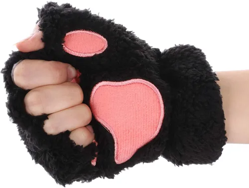 Vista 6 de PENINSULA LOVE Guantes de pata de gato, guantes de felpa cálidos para cosplay, guantes de animal de garra de oso, guantes de punto sin dedos