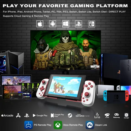 Vista 2 de arVin Mobile Gaming Controller for AndroidiPhoneiPadTabletPCSwitchPS3PS4, Wireless Gamepad with Hall Effect JoystickTurbo6-axis GyroVibrationPlay