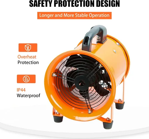 Vista 2 de Ventilador portátil de alta velocidad de 10 pulgadas, ventilador de escape industrial con manguera de conducto flexible de 16.4 pies, ventilador