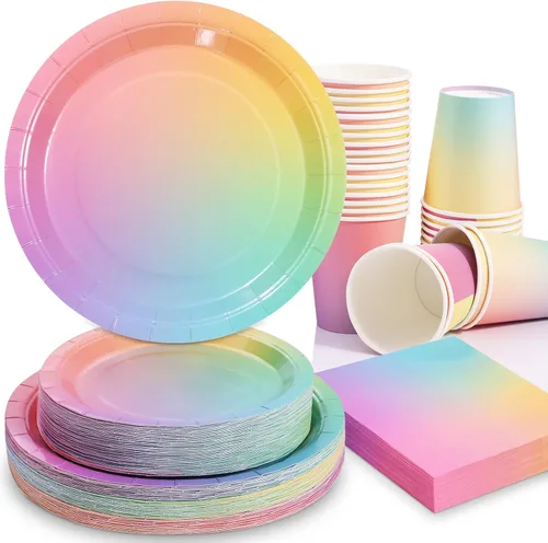 Vista 11 de Juego de 350 platos de papel floral, platos desechables con borde dorado para 50 invitados, suministros de fiesta para adultos, jardín, fiesta