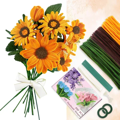 Vista 10 de 400 Pcs Pipe Cleaners Craft for Flowers, 5 Colored Pipe Cleaner Flower Kit Rosa Purpl