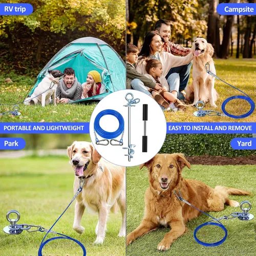 Vista 8 de TOPKNOT Cable y Estaca de Acero Inoxidable de Servicio Pesado de 15 Pies para Atar Perros, Carrera para Perros con Giro de 360°, A Prueba de Óxido