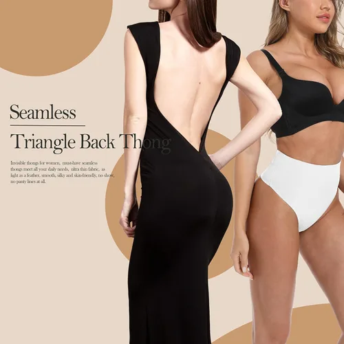 Vista 3 de Tanga de algodón acanalado transpirable sin costuras de cintura alta para mujer, ropa interior de talla grande