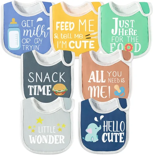 Vista 10 de 7 Piezas Baberos de Bebé de Algodón Impermeables con Cierre de Velcro Babero para Recién Nacido Recuerdo Regalo de Bebé para Babear Alimentación