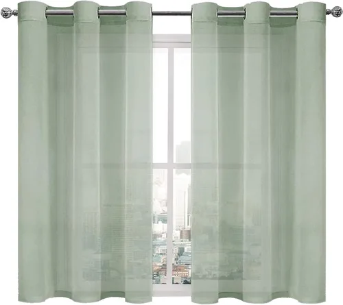 Vista 9 de DWCN Cortinas traslúcidas color verde frijol para sala de estar y dormitorio - Cortinas voile con aspecto de lino sintético con ojales en la parte