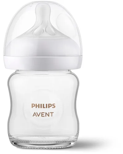 Vista 4 de Philips Avent Biberón de vidrio natural, flujo lento, 4 onzas, sin BPA, paquete de 1 Vidrio de borosilicato, flujo controlado por bebé, diseño sin