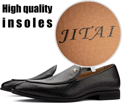 Vista 6 de JITAI Zapatos para hombre: mocasines casuales de cuero y gamuza para hombre, cómodos tacones bajos, zapatos de vestir sin cordones para bodas