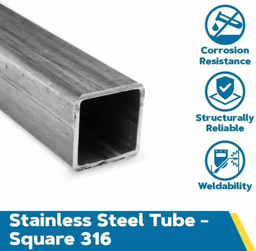 Vista 2 de Barra rectangular de acero inoxidable 316 hueco, en pulgadas, ASTM A554, 1