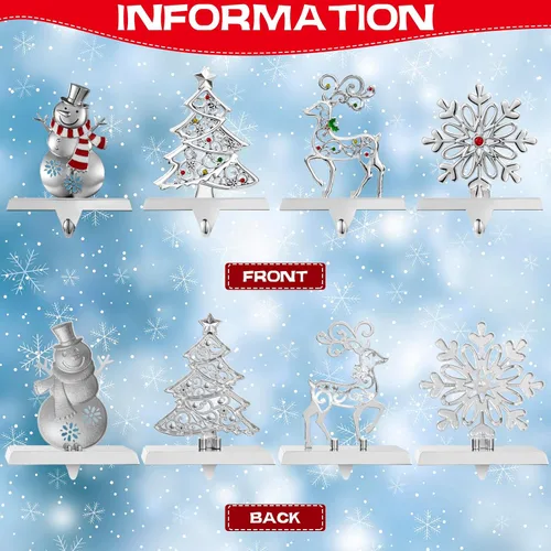 Vista 4 de GUOER Juego de 4 Soportes para Calcetines Navideños de Copo de Nieve para Repisa de Chimenea, Decoraciones Navideñas para Repisa de Chimenea