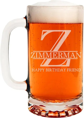 Vista 50 de Taza de cerveza de vidrio con monograma grabado de 16 onzas (letra A), regalos de cerveza personalizados de la A a la Z para hombres, Día del Padre