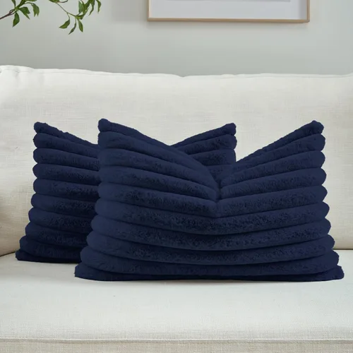 Vista 69 de FUTEI Pack of 2 Faux Fur Throw Pillow Covers 20x20 Inch, Navy Blue Azul marino