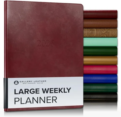 Vista 95 de Gallery Leather Planificador Semanal y Mensual Grande 2025-2026, Calendario Planificador y Cuaderno Elegantemente Encuadernado con Elegantes Bordes