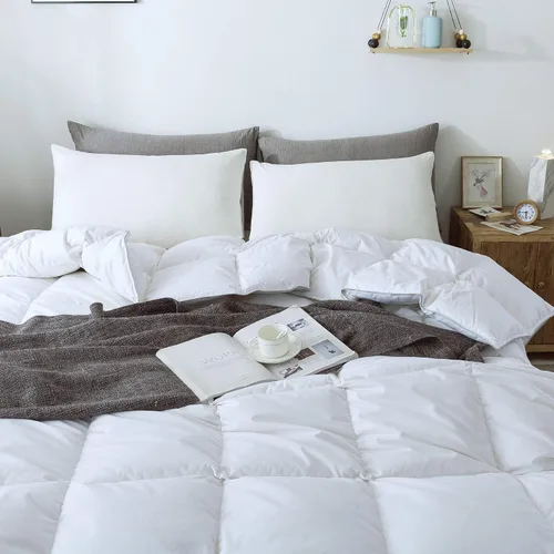 Vista 3 de All American Collection Edredón de plumas de ganso 100% algodón suave para dormitorio con pestañas en las esquinas (tamaño King, blanco)