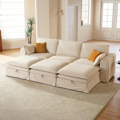 Vista 13 de Juego de sofá de 2 piezas de gran tamaño de 125 pulgadas para sala de estar, funda extraíble lavable, cómodo sofá nube de 3 plazas y sofá biplaza