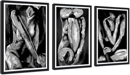 Vista 83 de Novatique 3 piezas de arte de pared sexy en blanco y negro para parejas desnudas, decoración de pared abstracta de amor para mujeres y hombres, arte