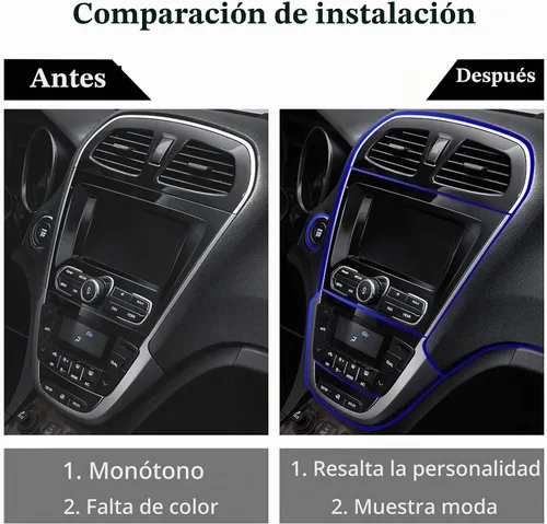 Vista 5 de Tiras decorativas para interior de automóvil, ajuste universal de 9.8 pies para puertas y tablero, decoración de electrochapado flexible, accesorios