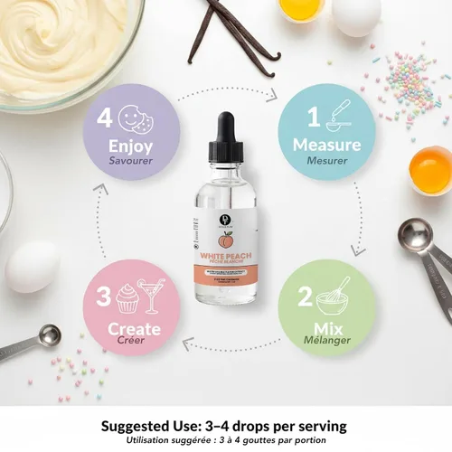 Vista 7 de Dolce Flav - Extracto natural de melocotón blanco de 2 onzas, Kosher, sin azúcar, sabor concentrado de melocotón blanco dulce para bebidas, postres
