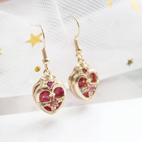 Vista 2 de Preciosos pendientes colgantes de cristal con forma de luna de marinero - Dulce joyería de cosplay para niñas