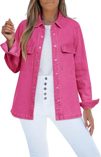 Vista 20 de Luvamia - Chaquetas de mezclilla para mujer 2025, moda de otoño, chaqueta de gran tamaño, abotonada, de mezclilla, chaqueta estilo western con azul