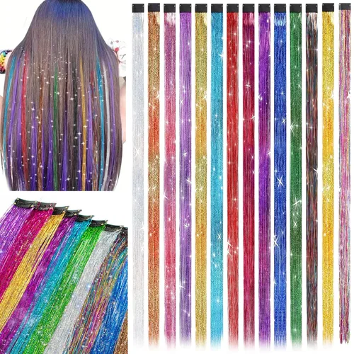 Vista 11 de 20 extensiones de cabello de colores, coloridas extensiones de cabello sintético con clip, extensiones de cabello sintético largo y lacio