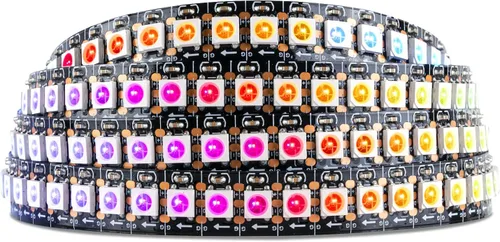 Vista 15 de SEZO WS2812B ECO Tira de luz LED 16.4 pies/5M 60 LED/m 300 píxeles, direccionable individualmente, programable, 5050SMD, RGB, aleación, cables Negro