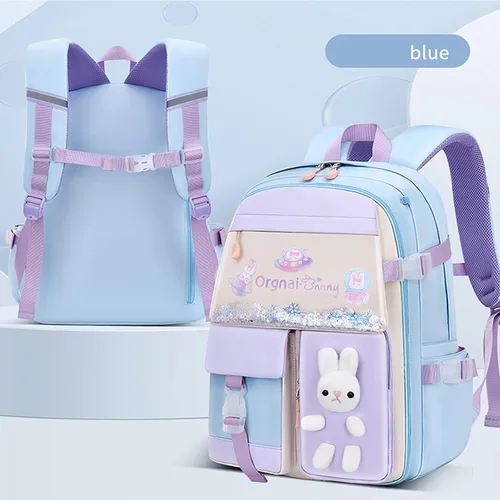 Vista 7 de Mochila de conejo para niñas linda mochila kawaii escolar para jardín de infantes preescolar y primaria Bluefor Girl Grados 1-3 Moda linda